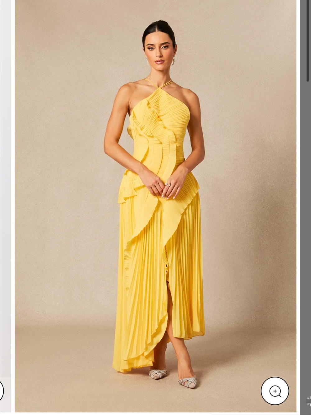 Yellow Asymmetrical Halter Ruffle Maxi Dress